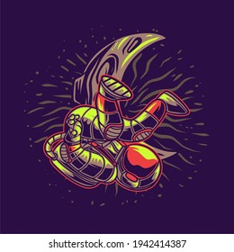 T Shirt Design Astronaut With A Moon Background Break Dance Illustration