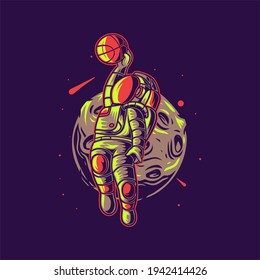t shirt design astronaut astronaut with moon background basketball illustration