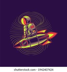 t shirt design astronaut ride the rocket sideways rocket illustration