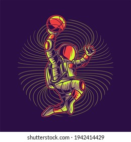 t shirt design astronaut throwing basketball basketball illustration
