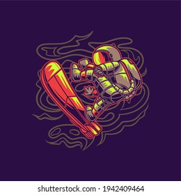 t shirt design astronauts with jumping style surfing illustration