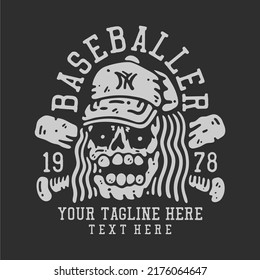 t shirt design baseballer 1978 with skull wearing baseball hat with gray background vintage illustration