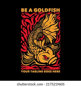 t shirt design be a goldfish with angry goldfish and black background vintage illustration