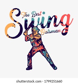t shirt design the best swing batsman with splash color man holding baseball bat ready swing position vintage illustration