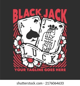 t shirt design black jack with jack and as spade playing cards with gray background vintage illustration