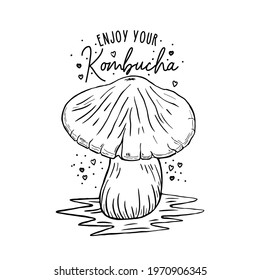 t shirt design black white hand drawn illustration mushroom