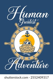 t shirt design Boat Adventure Cartoon