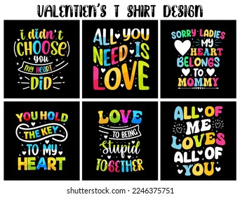 Valentine’s T Shirt Design Bundle, Valentines typography shirts, coloring valentine t shirt
