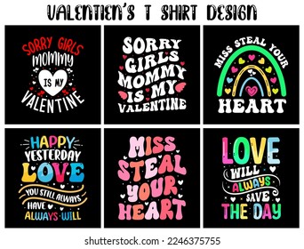 Valentine’s T Shirt Design Bundle, Valentines typography shirts, coloring valentine t shirt
