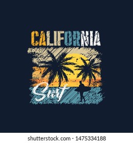 t shirt design california surfing sunset palm trees