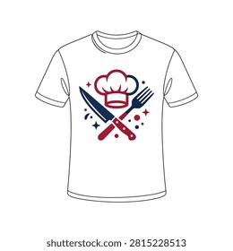 T shirt design with chef hat fork and knife culinary concept illustration