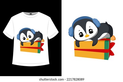 T shirt design, christmas penguin character