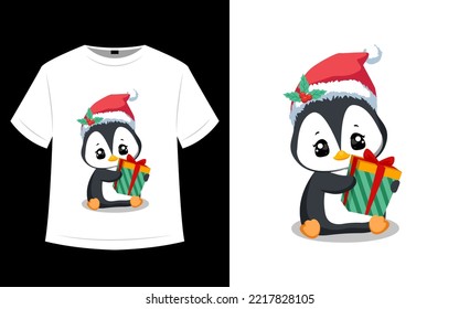 T shirt design, christmas pennguin character