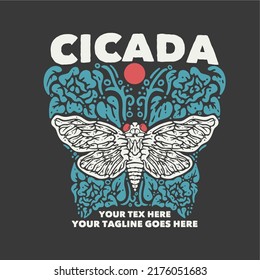 cicada de diseño de camisetas con cicada e ilustración de color gris