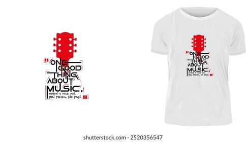 Un concepto de diseño de camiseta, una cosa buena de la música, cuando te golpea, no sientes dolor.