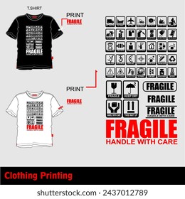 concepto de diseño de camiseta con icono de impresión frágil