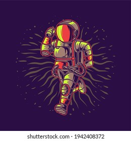 t shirt design cool astronauts running illustration