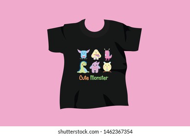 T shirt Design Cute Monster Illustration design on Black Color