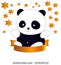 T shirt design with cute panda bear with star vector logo and banner design