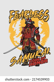 t shirt design FEARLESS SAMURAI CARTOON
