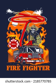 t shirt design FIRE FIGHTER SKULL
