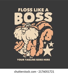 t shirt design floss like a boss with squirrel carrying a nut with gray background vintage illustration