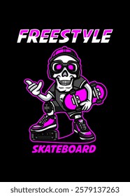 t shirt design FRESTYLE SKULL SKATEBOARD CARTOON