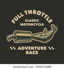 t shirt design full throttle classic motorcycle adventure race vintage vector illustration