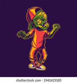 t shirt design fun zombie walking illustration