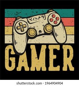 t shirt design gamer with game pad vintage illustration