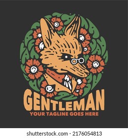 t shirt design gentleman with fox in suit and gray background vintage illustration