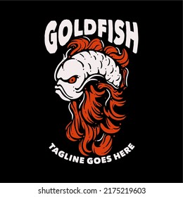 t shirt design goldfish with angry goldfish and black background vintage illustration