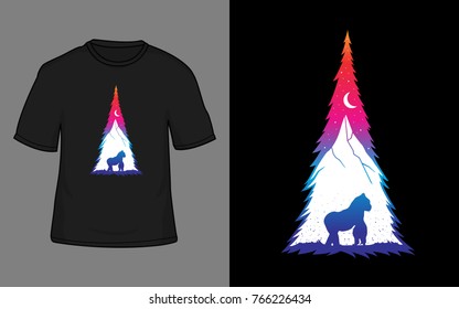 t shirt design. gorilla illustration at mountain vector