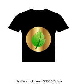 t shirt design  with green and golden leaf 