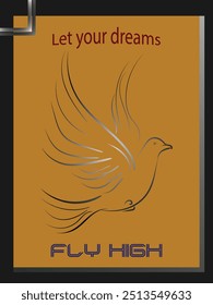 T shirt design, let you dreams fly high, flying bird, black and yellow background, eps vector file