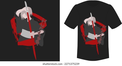 t shirt design with the logo of a katana user, hunter variant 3