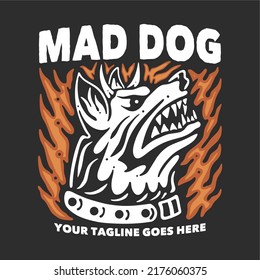 t shirt design mad dog with horned angry dog and gray background vintage illustration