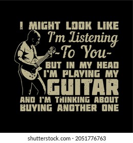 t shirt design man playing electric guitar and black background vintage illustration
