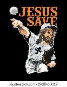 T shirt design for Man Woman baseball lovers. Jesus Save trending t shirt.