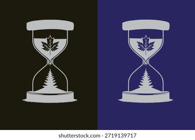 Diseño de camiseta con hoja de arce y reloj de arena