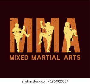 t shirt design mma mixed martial art with silhouette muay thai martial art artist vintage illustration