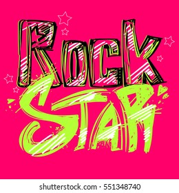 T shirt design. Modern fashion style on pink background with original text Rock star