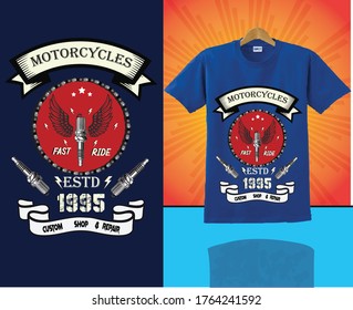 T shirt design Motorcycles fast ride  1995 custom shop & repair t shirt design vector print 
