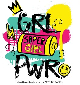 t shirt design with original calligraphic text on brush stroke.Girls motivation slogan, for clothes, banner, girls, women, child. hand written text  girl rule. original girlish style