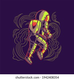 t shirt design rear view of the running astronaut illustration