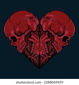 t shirt design red skull heartillustration