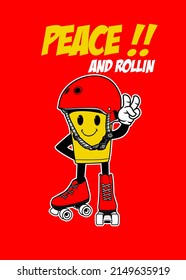 t shirt design ROLLER SKATE PEACE CARTOON
