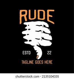 t shirt design rude with thumb down and black background vintage illustration