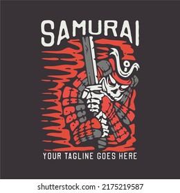 t shirt design samurai with samurai holding katana with brown background vintage illustration