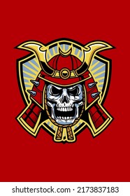 T SHIRT DESIGN SAMURAI SKULL BADGE
